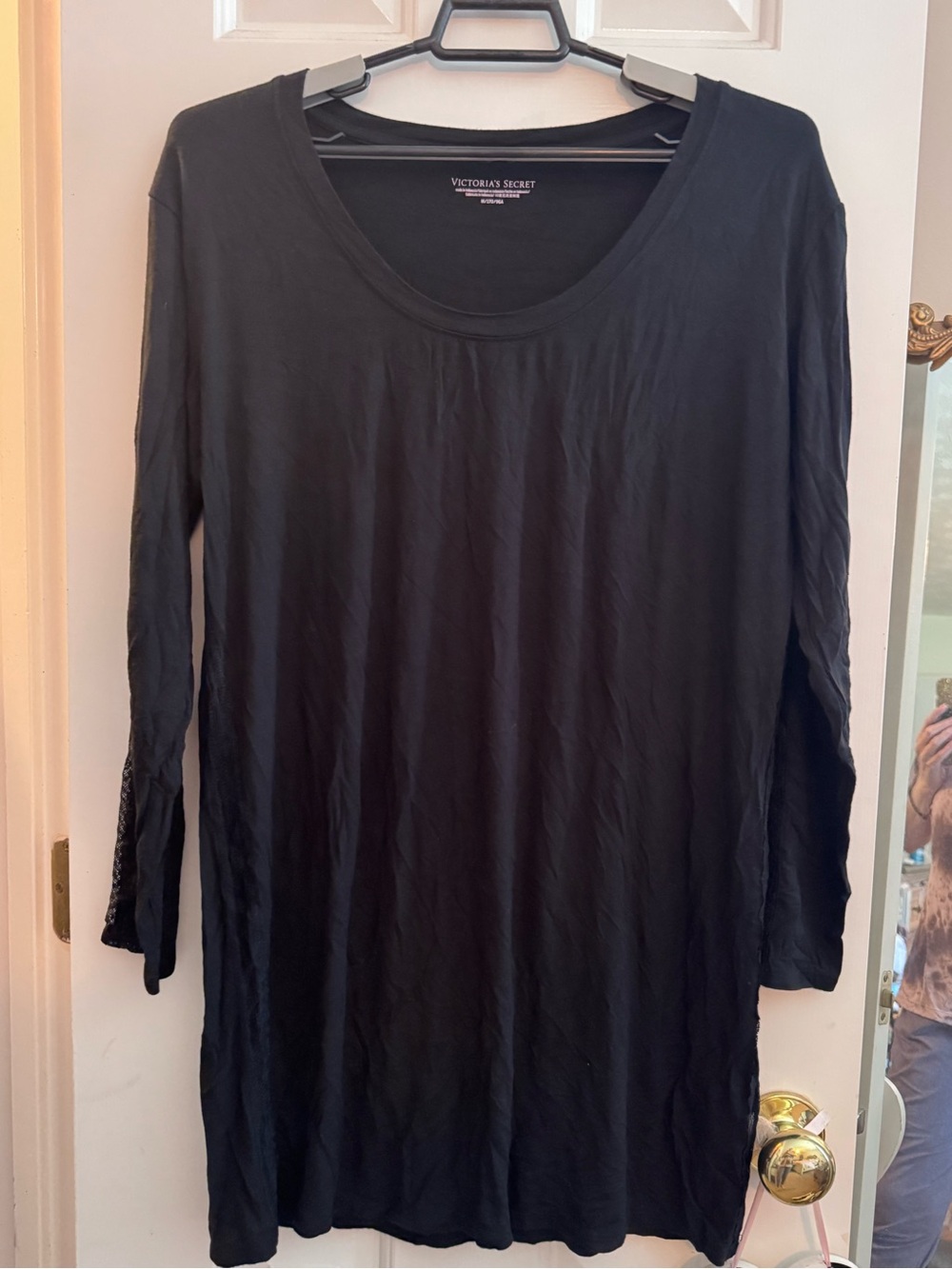 Victoria's Secret Long Sleeve Lace Detail MIDI Night Gown Medium Black